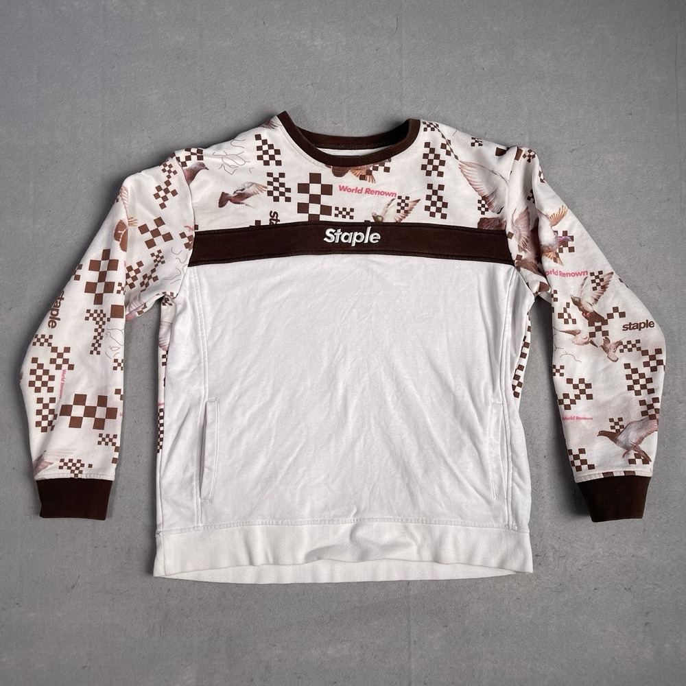 Staple Pigeon Crew Neck‎ Pullover Sweater Men Large Brown Geometric Long Sleeve